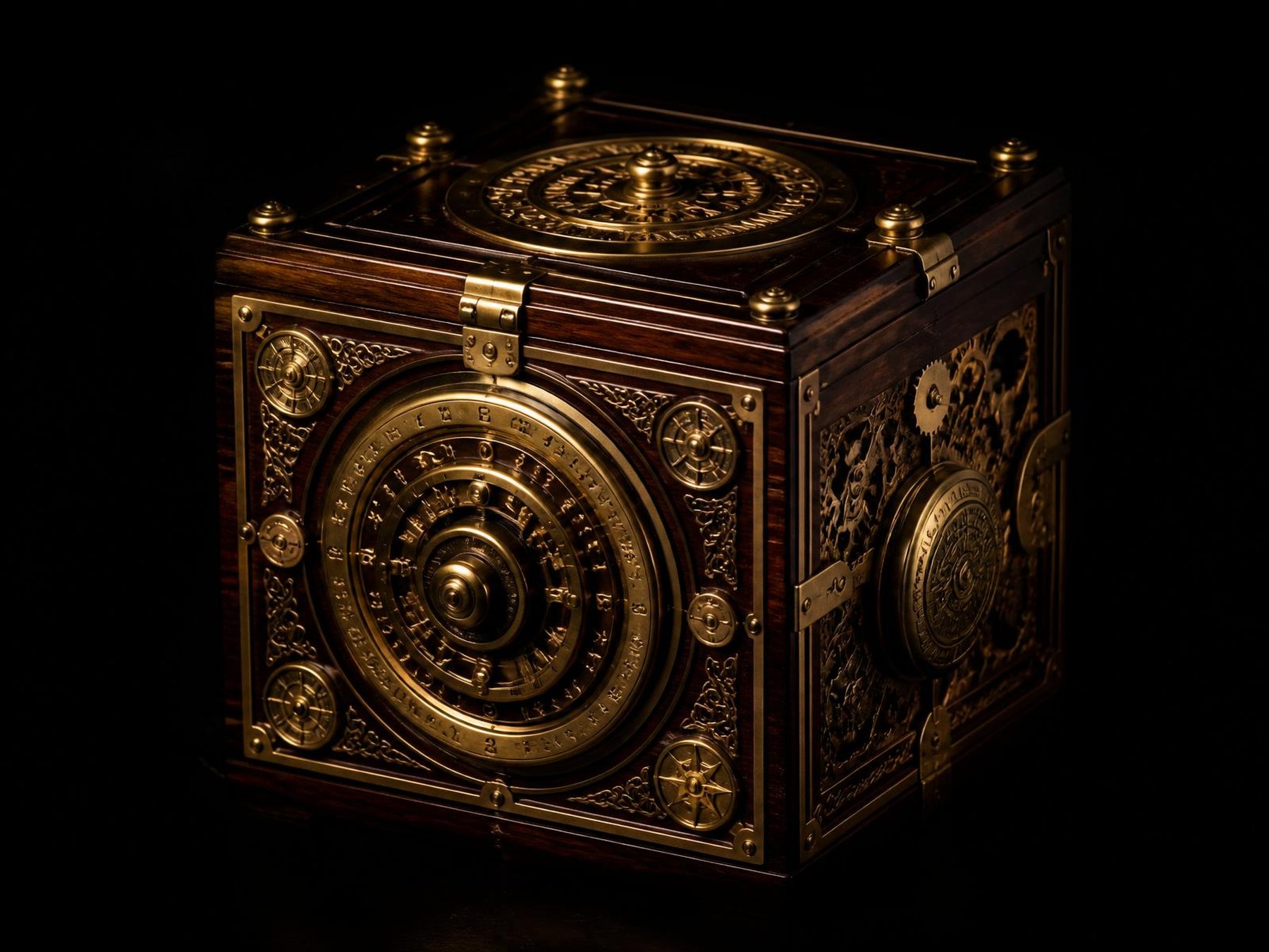Caixa de puzzle mecânica Enigma Vault em madeira e latão